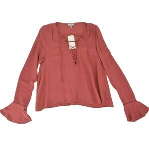 TOBI Rust Lace Up Bell Sleeve Blouse Womens S
